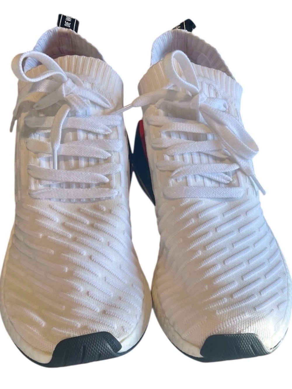 adidas NMD_R2 Primeknit Boost BY3015 White/Black/Red Low Top Lace-Up Sneakers